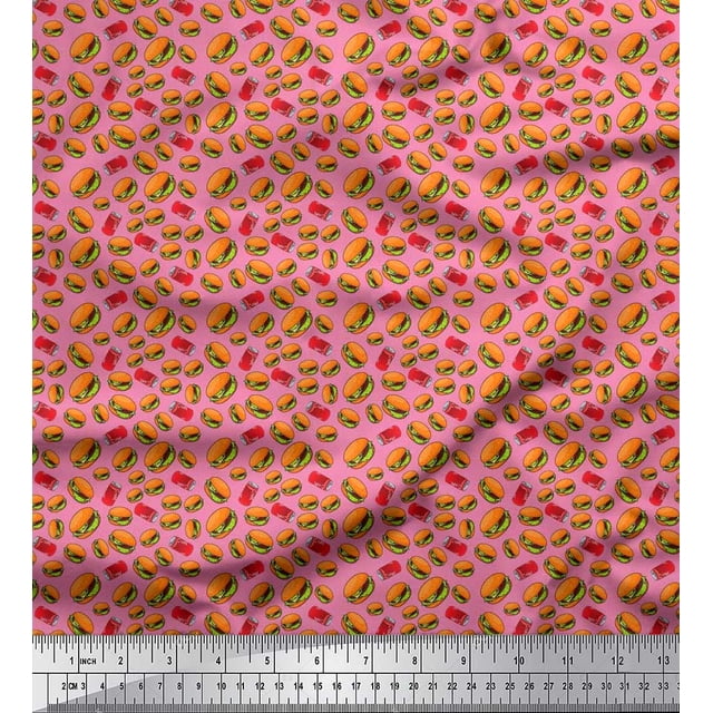 Soimoi Velvet Fabric Coke & Burger Food Print Sewing Fabric Yard 58 Inch Wide