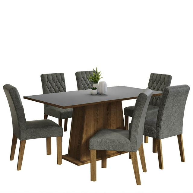 Juego de Comedor Madesa Britney Mesa con Tapa de Madera 6 Sillas Marrón/Gris/Silver