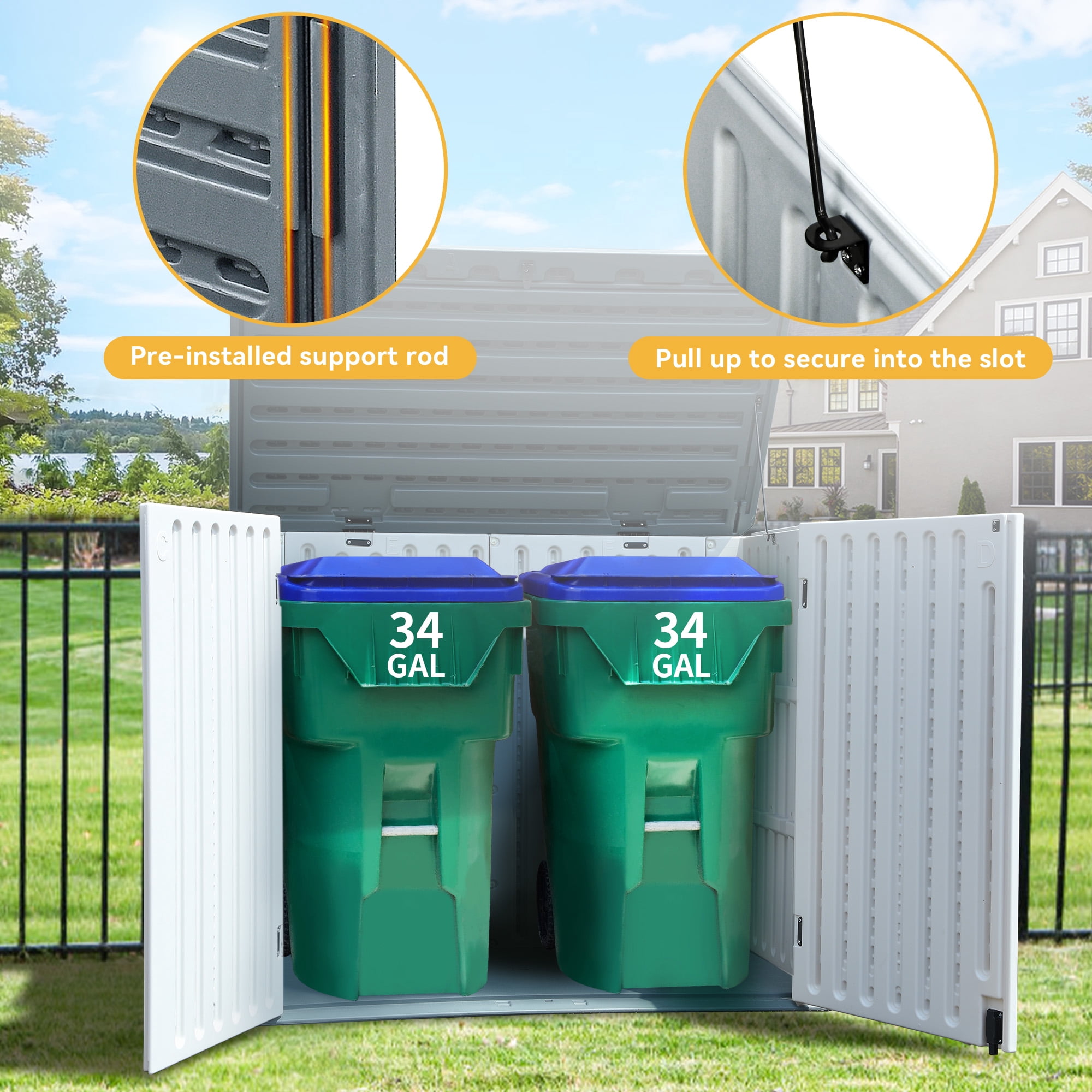 Uforic 35 cu ft Outdoor Horizontal Storage Sheds, Weather Resistant Resin Tool Shed, Multi-Opening Door for Easy Storage of Bike, Trash Cans, Garden Tools, Lawn Mowers, Waterproof, Lockable