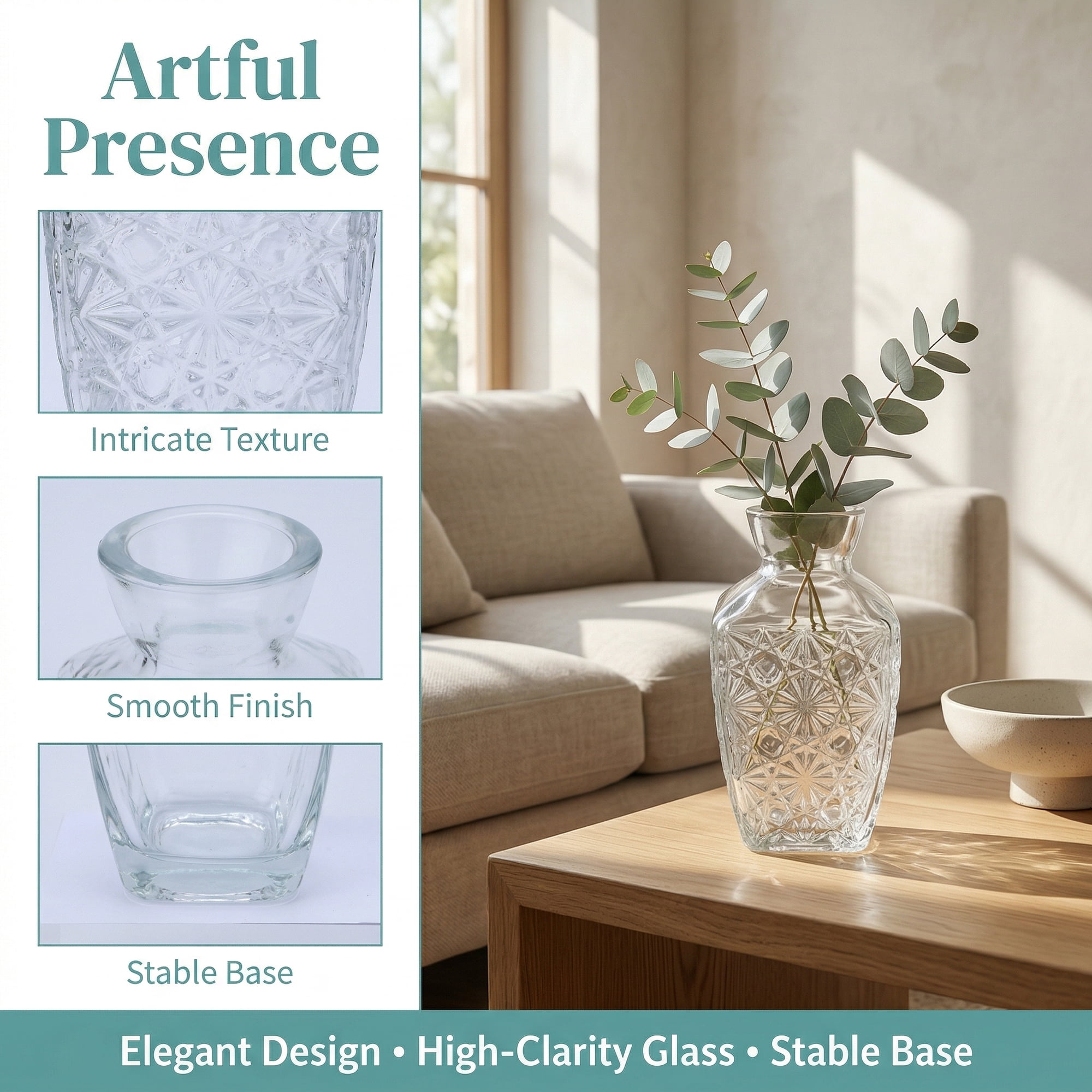 Unique Bargains Glass Bud Vases Set for Small Flower Vases Clear 2.5"L x 2.5"W x 5"H