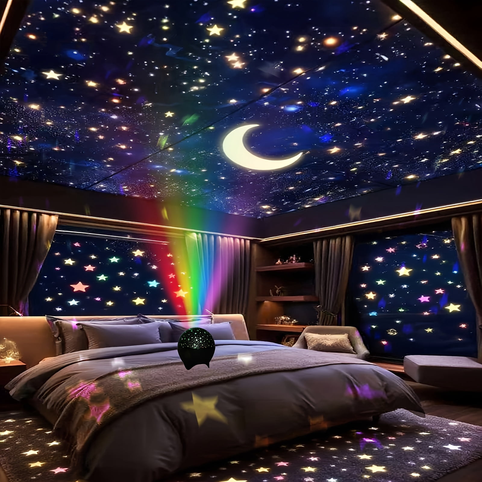 Rotating Star Moon Projector Night Light, 16 RGB Colors, Compact Starry Sky & Moon Lamp for Bedroom Living Room Party Christmas Decoration Gift