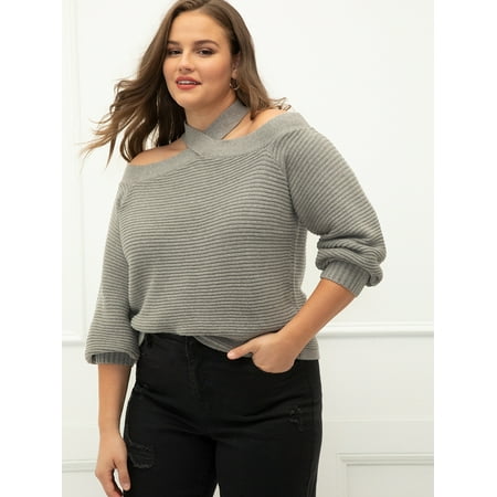 ELOQUII Elements Plus Size Cross Neck Sweater