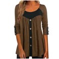 thumbnail image 1 of Mujeres Casual Adelgazamiento Empalme Botones Manga larga Cuello redondo Camiseta Tops Fridja bvmnju2857, 1 of 8