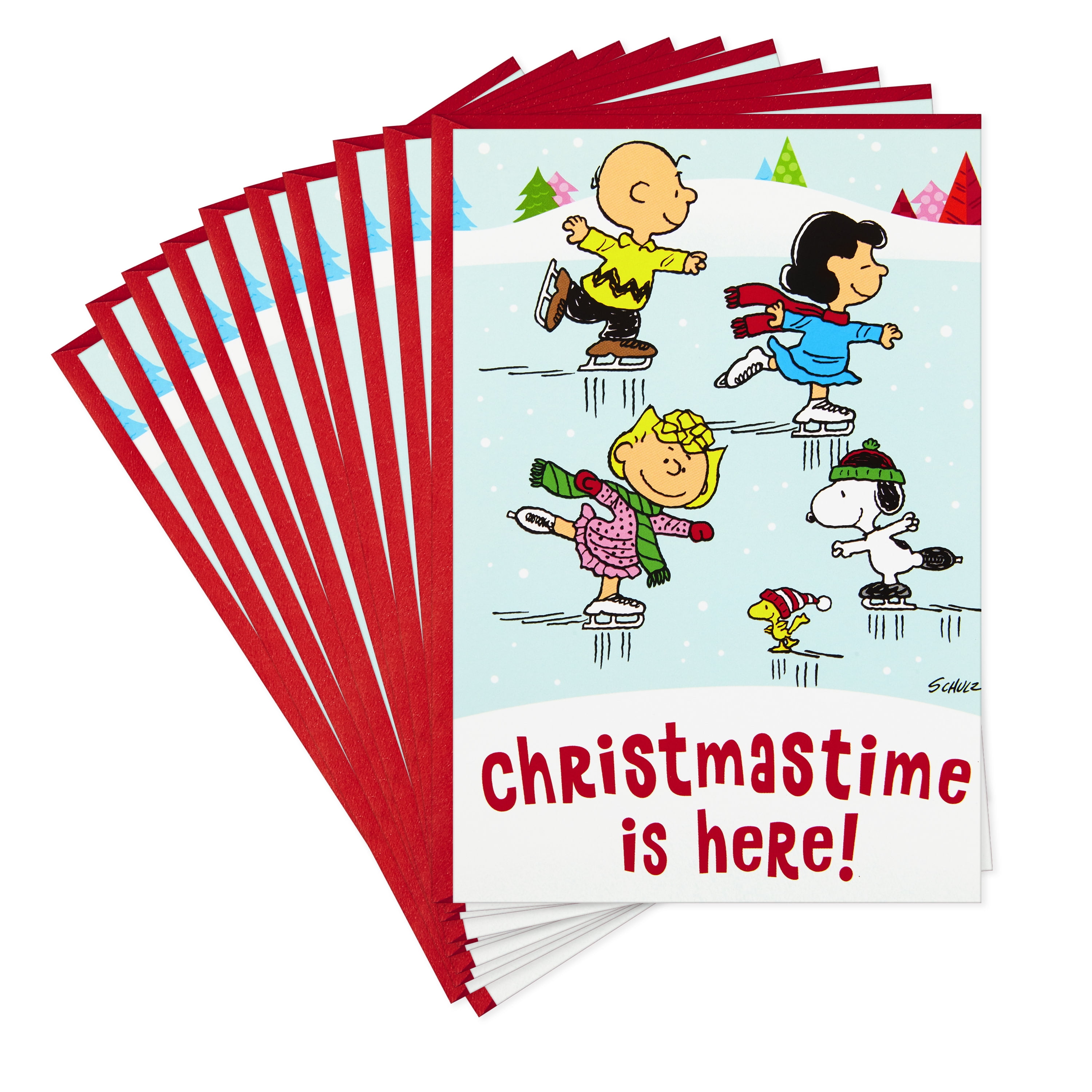 Hallmark Pack of Peanuts Christmas Cards, Ice Skating (10 Cards with