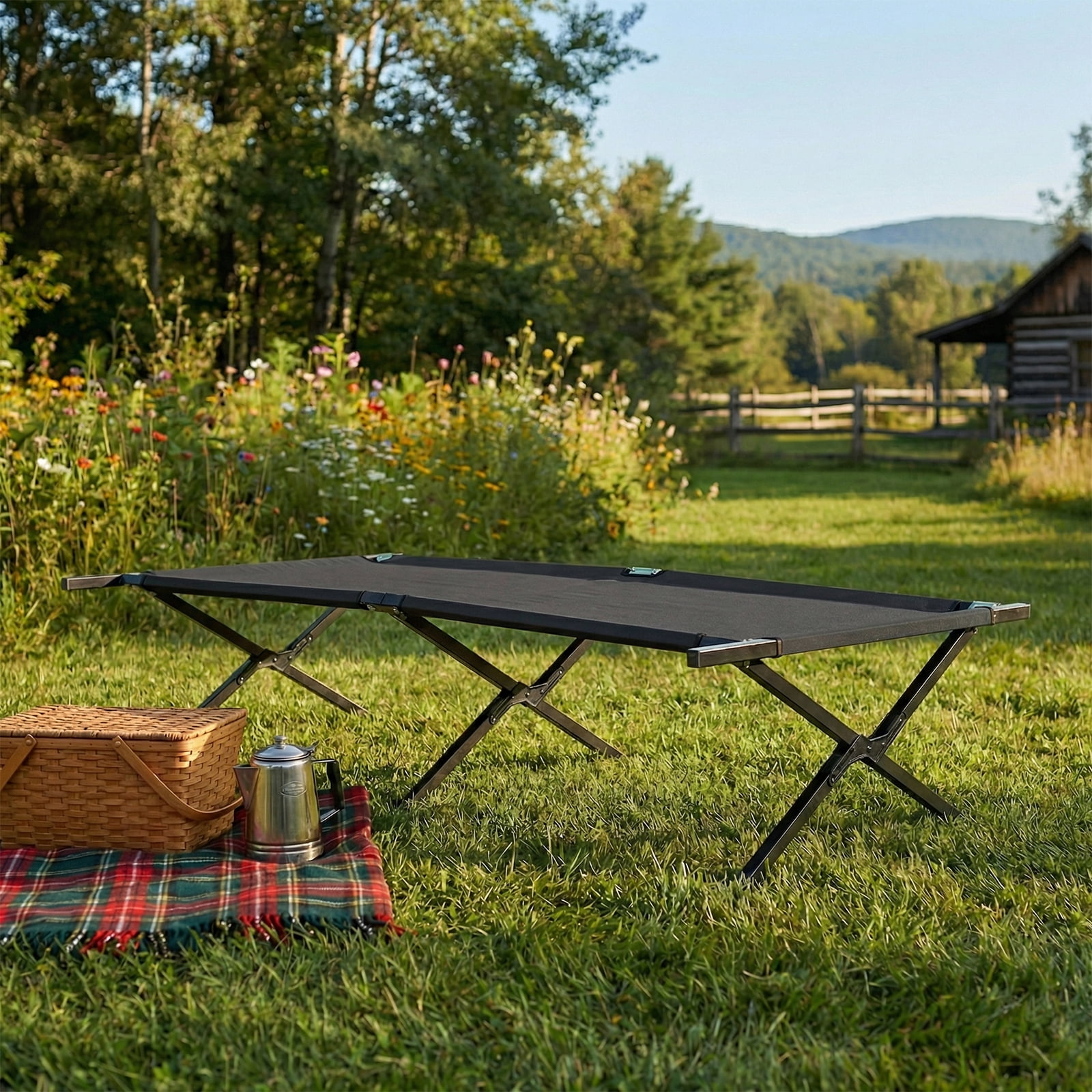 edx Collapsible Camping Adult Cot, Black, 73" x 36"