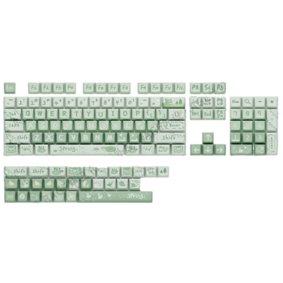 PBT Matcha Milk Green Keycaps, Creative Spring Picnic Theme XDA & MOA & CHERRY Profile Keycaps for Mechanical Keyboards