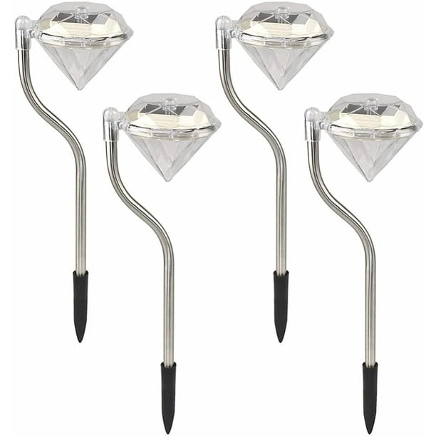 FloreceBien Lámpara solar para jardín exterior, 4 x luces solares de jardín con forma de diamante Luces solares para exterior impermeables para balcón, jardinera, jardineras y decoración de terraza