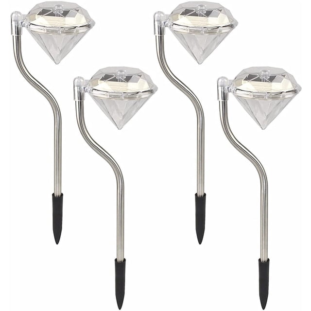 FloreceBien Lámpara solar para jardín exterior, 4 x luces solares de jardín con forma de diamante Luces solares para exterior impermeables para balcón, jardinera, jardineras y decoración de terraza