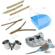 8 Piece Bird Cage Starter Kit Accessories - Birdcage Set Includes Perches, Bathing Tub, Double Feeder, & Feece Blanket - Perfect for Cockatiel, Parakeet, Lovebird, Flinch, & Canary