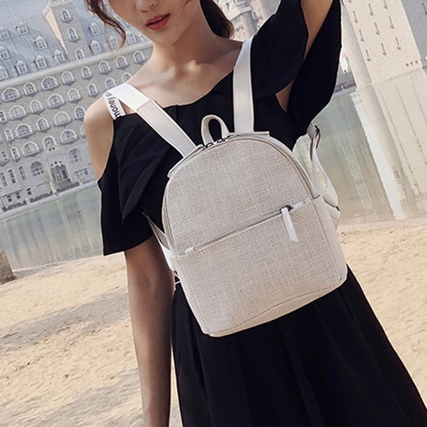 Mochila pequeña DE LINO DE PAJA Retro con cremallera para mujer Ehuebsd bolso escolar de viaje de hombro