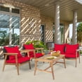 thumbnail image 4 of Gymax Ensemble de Conversation pour Patio 4 Pcs Ensemble de Meubles à Cadre en Bois avec Coussins Rouges, 4 of 10
