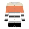 thumbnail image 3 of Fall Stylish Olyvenn Women's Color Block Tunic Striped 3/4 Sleeve Button Up V Neck Loose Fit Tunic Tops Blouses Orange 6, 3 of 5
