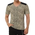 thumbnail image 1 of Inspire Chic Conjunto Camiseta de Hombre con Estampado de Leopardo, Cuello en V, Manga Corta, Talla M, Beige, 1 of 6