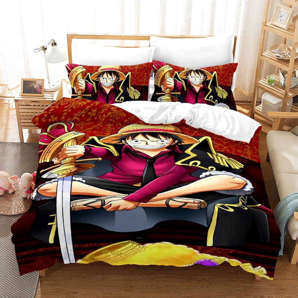 3-Piece Anime One Piece Luffy Duvet Cover & Pillow Cases for Bedroom ...