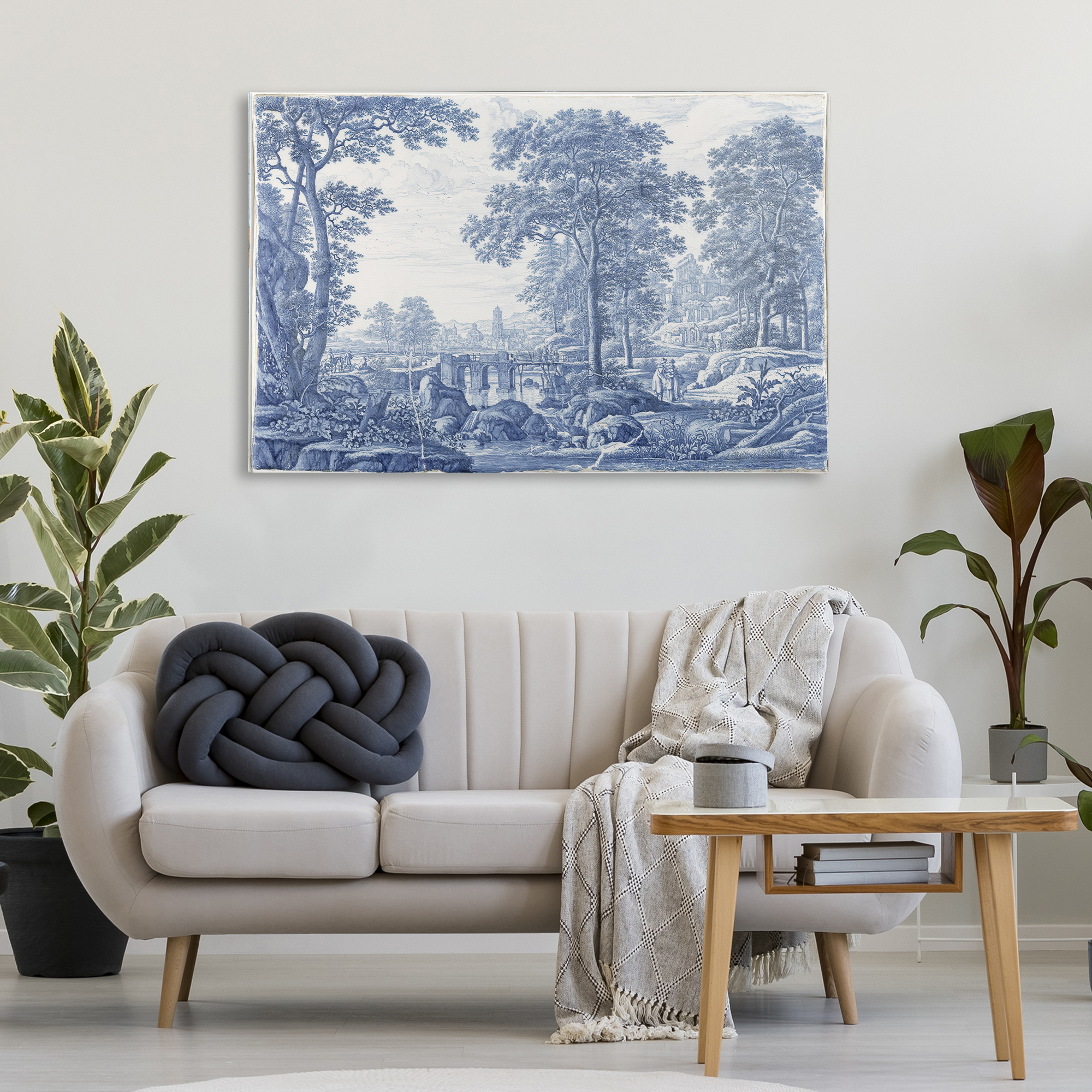 Vintage Blue Tinted Toile Canvas Wall Art, design by Vintage Hustle