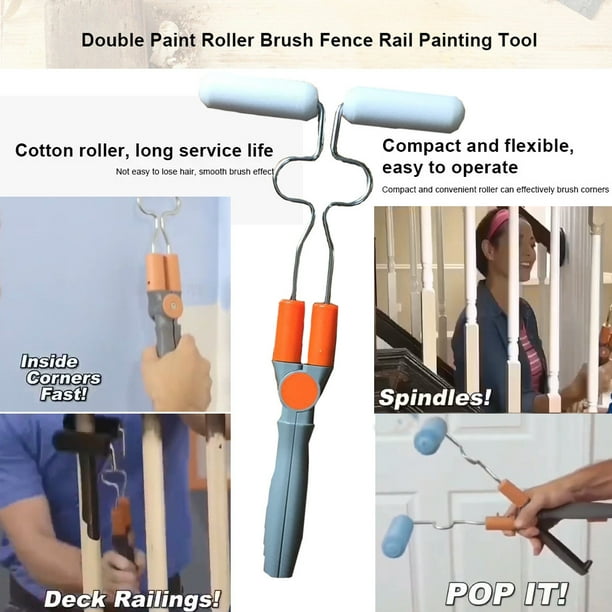 Double Paint Roller Brush Fence Rail Painting Tool Adjustable Without
