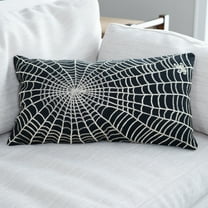 Elsie & Zoey Halloween 12x22" Black Spider Web Embroidered Lumbar Pillow