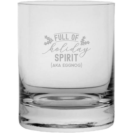 

Full of holiday spirit aka Eggnog Merry Christmas Etched 11oz Crystal Rocks Whisky Glass