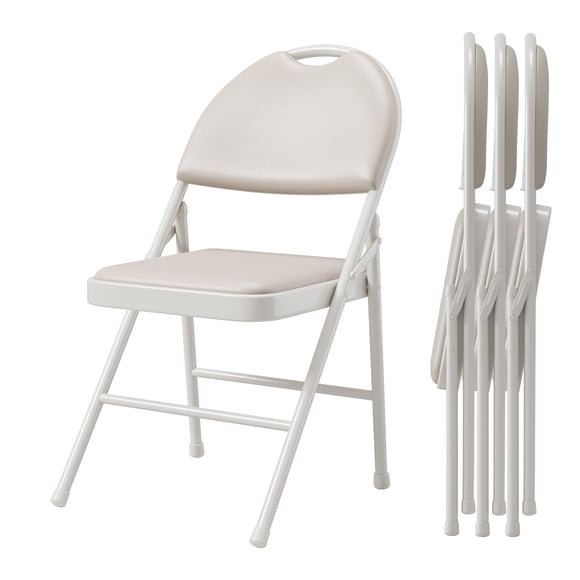 Folding Chairs Set of 4, Linen Padded Fabric Seats with Heavy Duty Metal Frame & Non-Slip Feet Pads, Easy Store Back Rest Chair for Indoor & Outdoor Home Office Computer Desk Dining Garden