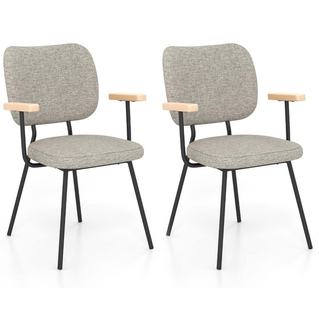 Costway Set of 2 Modern Linen Fabric Dining Chairs Padded Kitchen Accent Armchair Grey