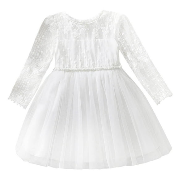 JSGEK Girl Fall Winter Clothes Toddler Girls Velvet Twirl Dress Long Sleeve Party Dress for Baby Girls White 2 Years