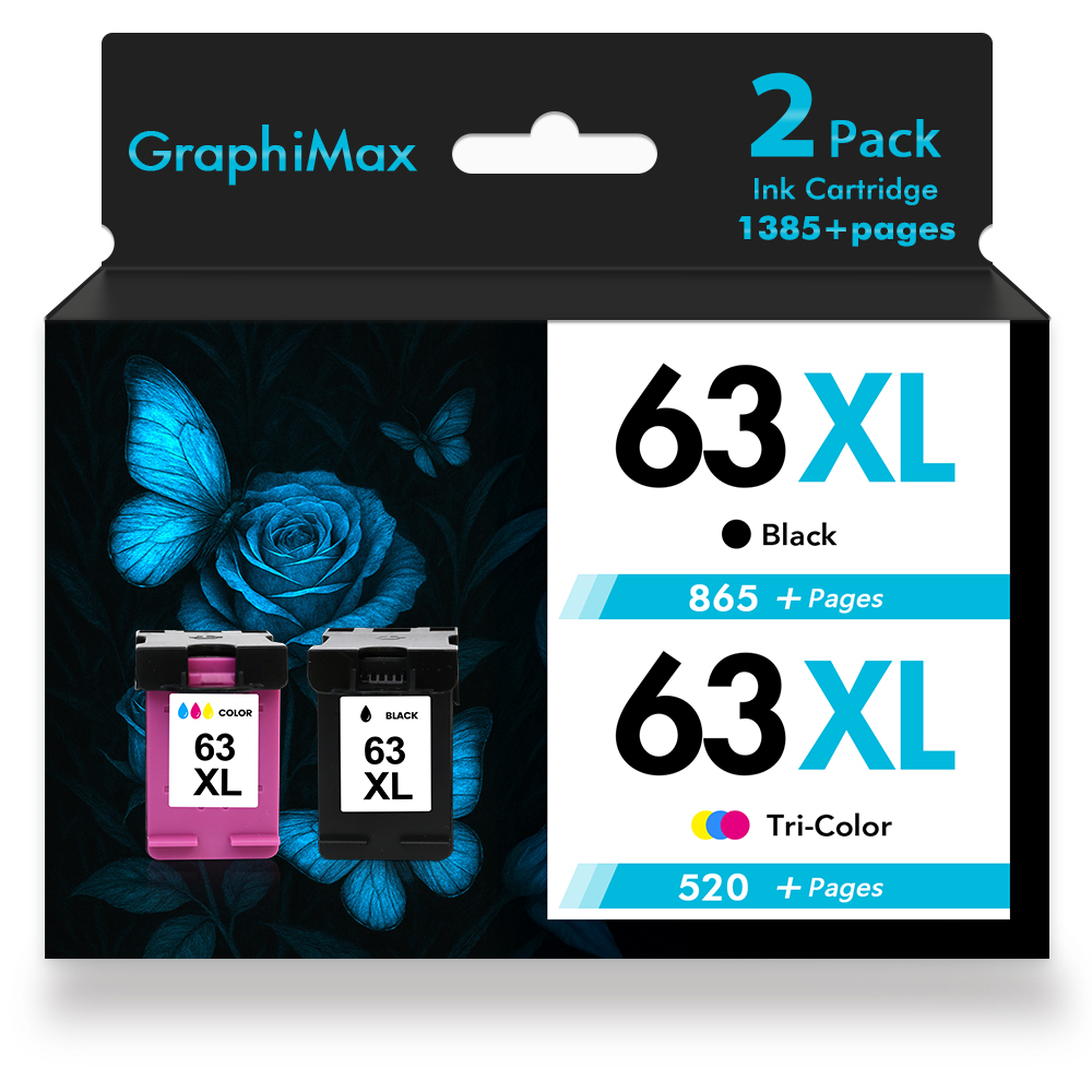 Get Your Print On! 2-Pack HP 63XL Ink Cartridges (1 Black, 1 Tri-Color) – Works With Officejet 3830, 4650, 5255, 5258, 5252