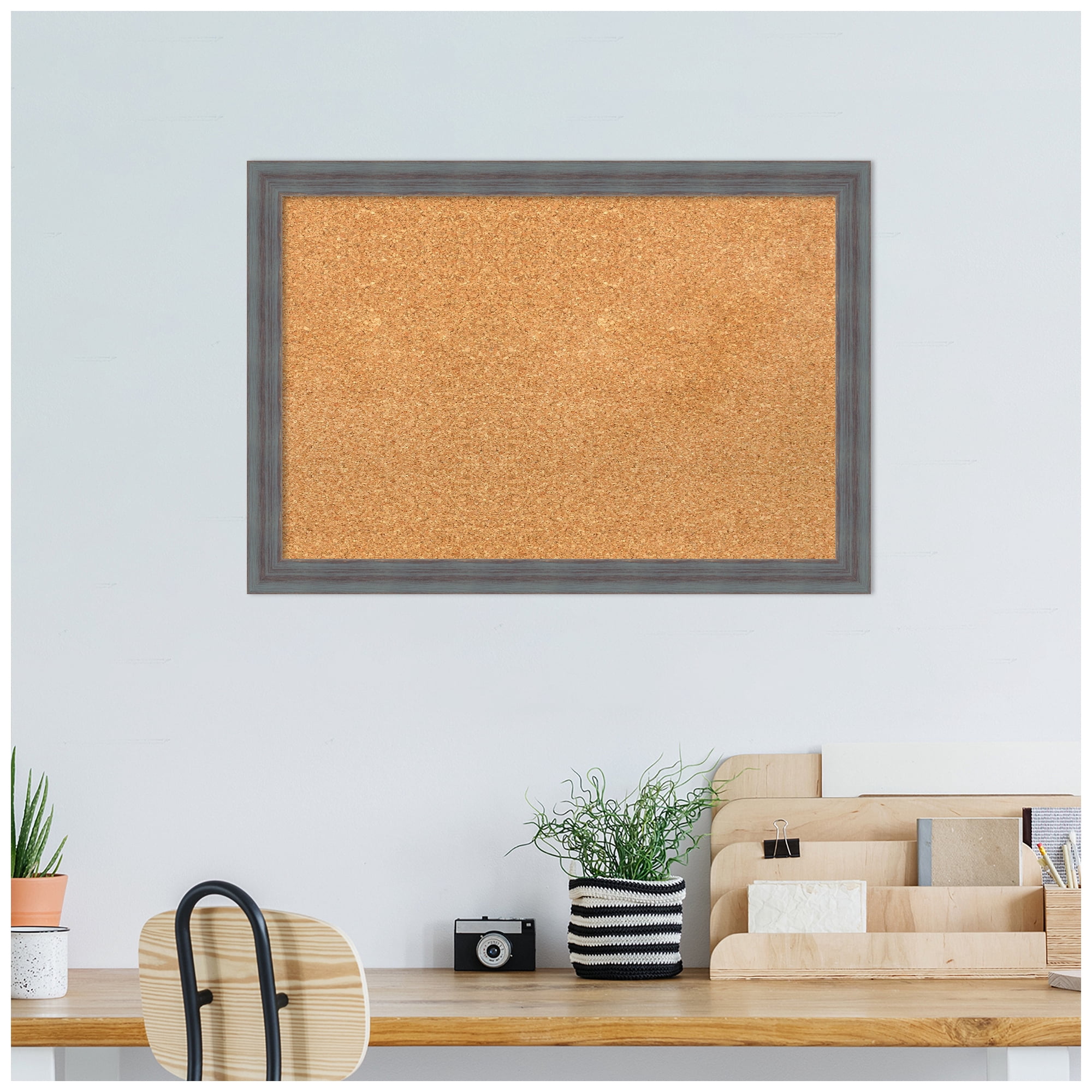 Amanti Art Natural Cork Board Wood Framed Dixie Blue Grey Rustic Bulletin Board 26 in. x 18 in.