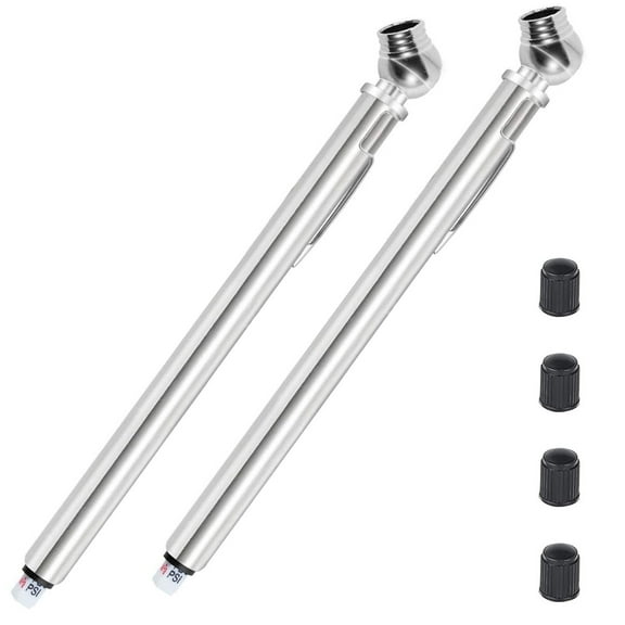 Ghopy 2/4 Pack Pencil Tire Pressure Gauge Portable Heavy-Duty Zinc Alloy Air Pressure Gauge with 4 Valve Stem Caps 5-50PSI 0.5-3.5BAR Not Rusting Pen Tire Gauge for Motorcycle Bike Truck SUV ATV