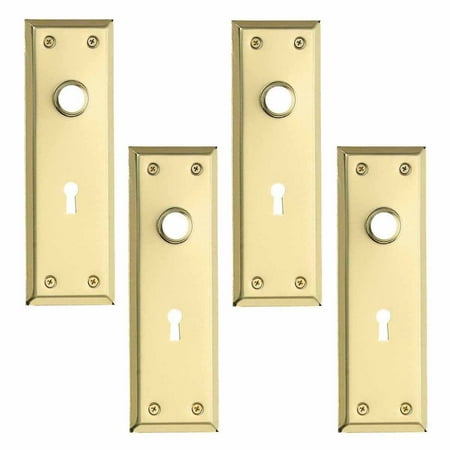 - 4 Door Back Plate Bright Solid Brass Stamped w/Keyhole 7 3/4