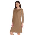 thumbnail image 2 of Inkmeso Knee Length Plain Dress Long Sleeve Boat Neck Tshirt Dress For Women, 2 of 7