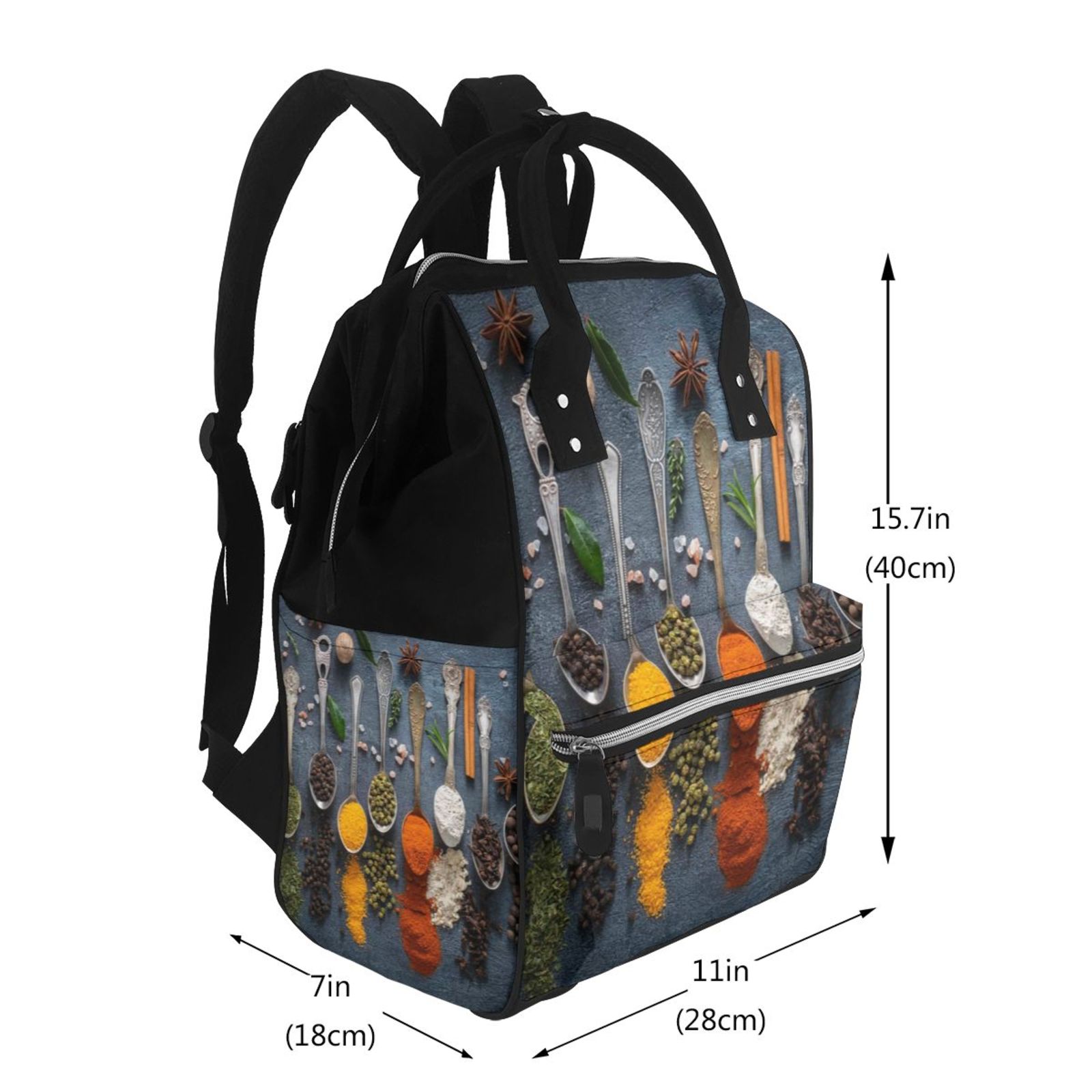 Ratiio Various Herbs And Spices In Spoons Mummy Backpack - Waterproof Twill Canvas, Large Capacity Diaper Bag with Multiple Pockets and Adjustable Straps