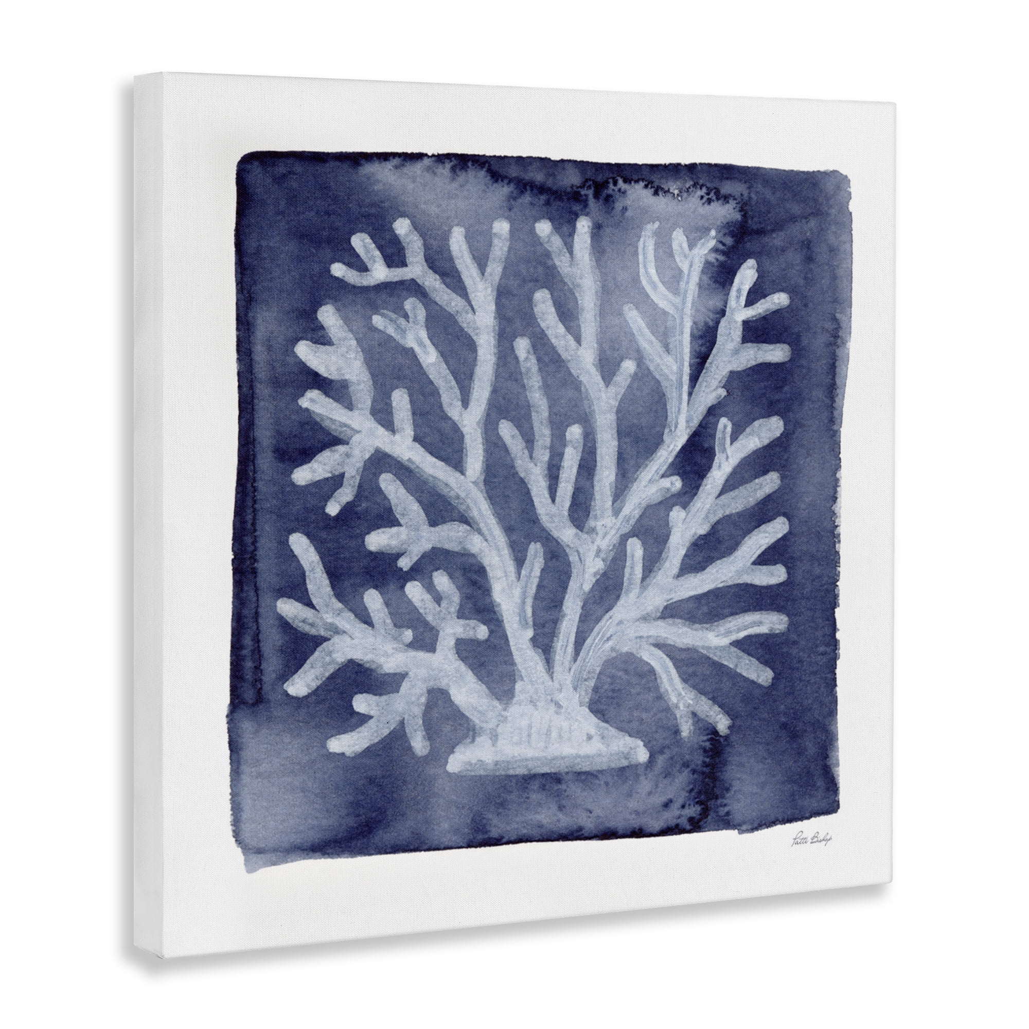 Stupell Industries White Coral on Indigo Canvas Wall Art, design by Patti Bishop