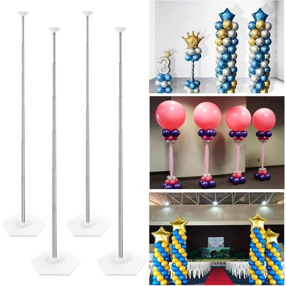 4 pcs Adjustable Balloon Column Stand Kit, 7ft Tall Reusable Metal Pole with Base for Birthday Wedding Baby Shower Graduation Party Decorations