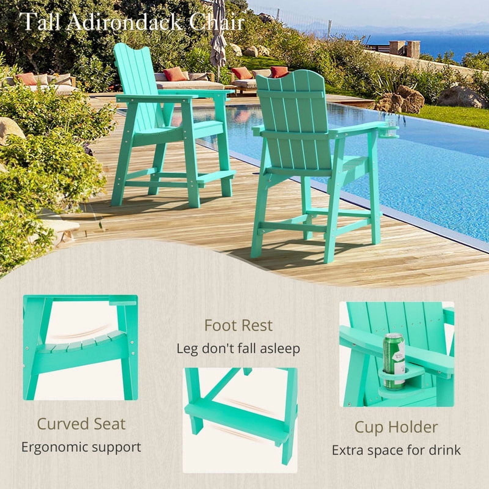 Dycanpo 25.6'' Tall Adirondack Chair with Cup Holder,All-Weather Outdoor Bar Stools,HDPS-Apple Green