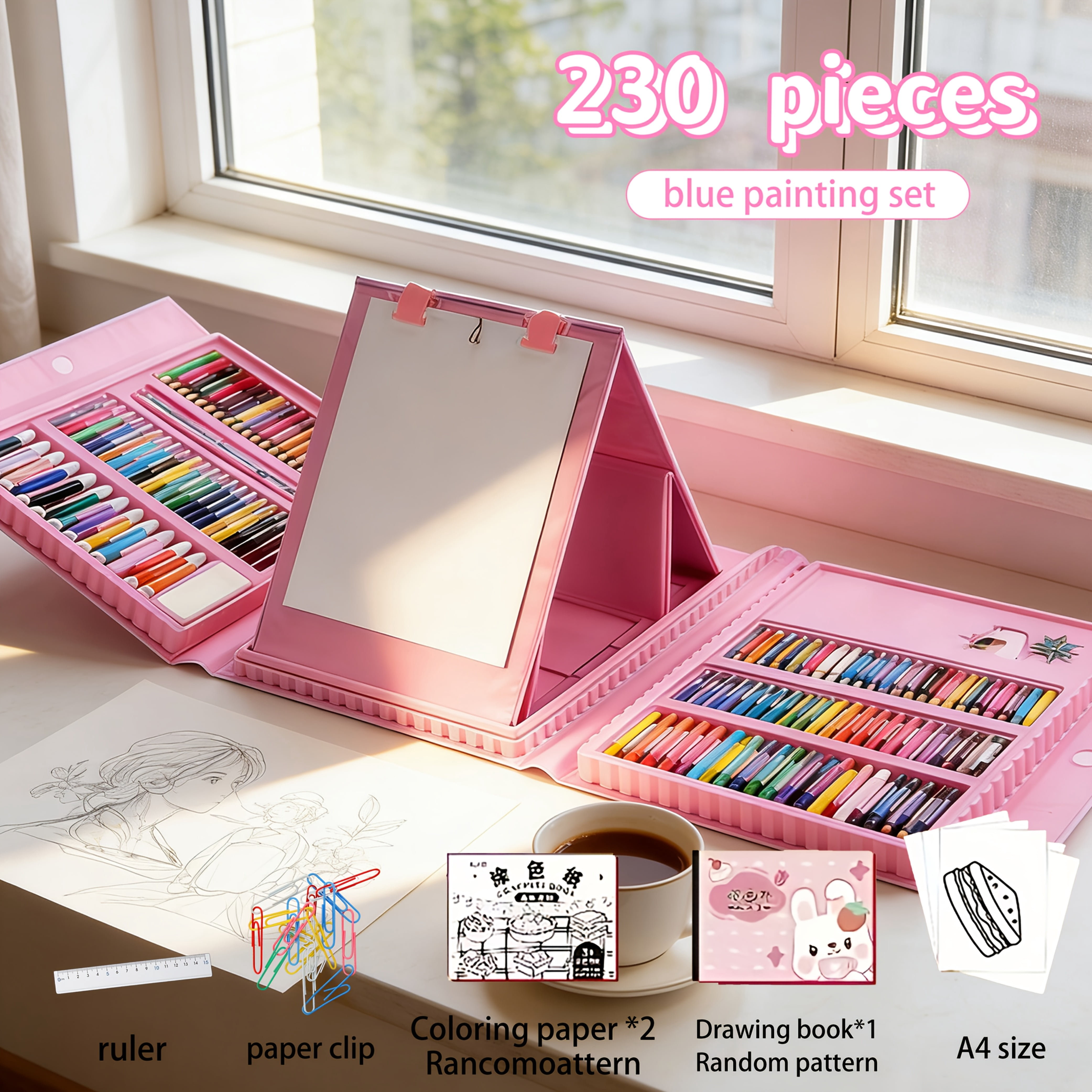 210/230-Piece Art Supplies Set with Drawing Board, All-in-One Drawing Kit with Trifold Easel, Colored Pencils, Crayons & Oil Pastels