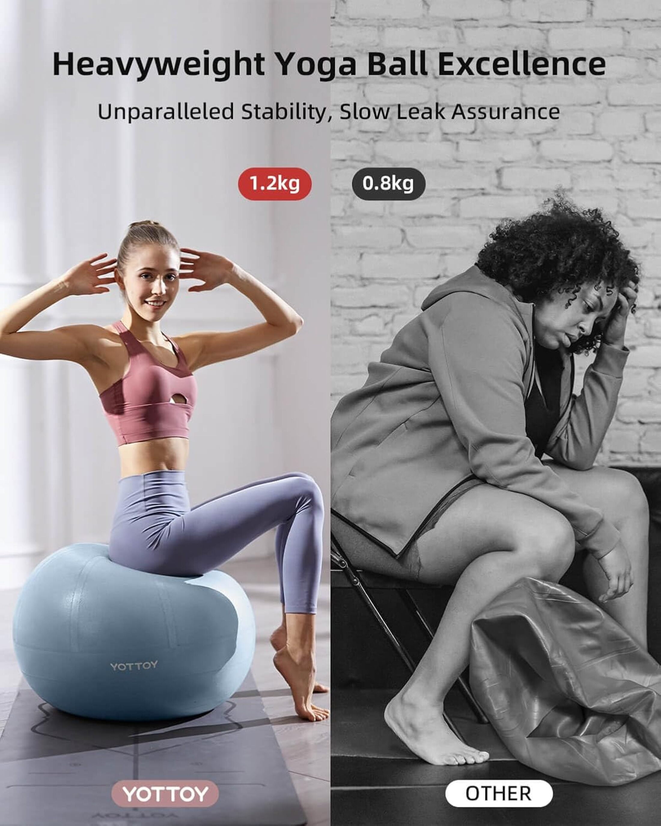 YOTTOY Anti-Burst Exercise Ball, 75 cm — Blue, Extra Thick for Yoga & Physical Therapy