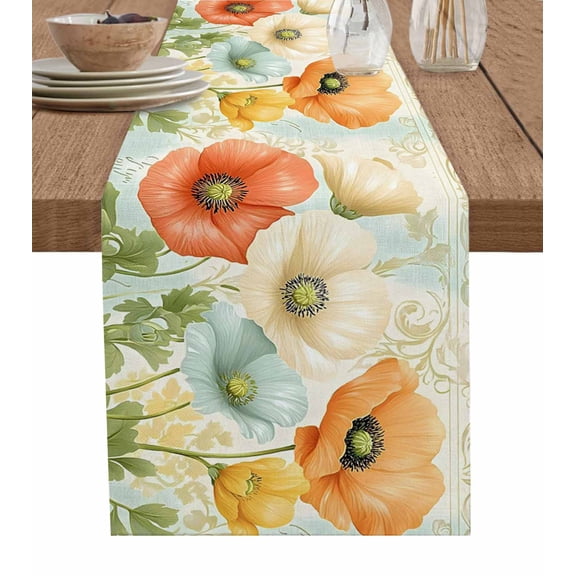 Vintage Spring Floral Table Runner 72 Inches, Watercolor Pastoral Summer Flowers Bed Runner Dresser Scarves Tabletop for Indoor Outdoor Parties/Ceremony/Banquet, 13" x 72"