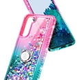 thumbnail image 5 of Nagebee Case for Samsung Galaxy S22 5G with Tempered Glass Screen Protector (Full Coverage), Sparkle Glitter Liquid Bling Diamond [Ring Holder & Wrist Strap] Women Girls Cute Case (Pink/Aqua), 5 of 6