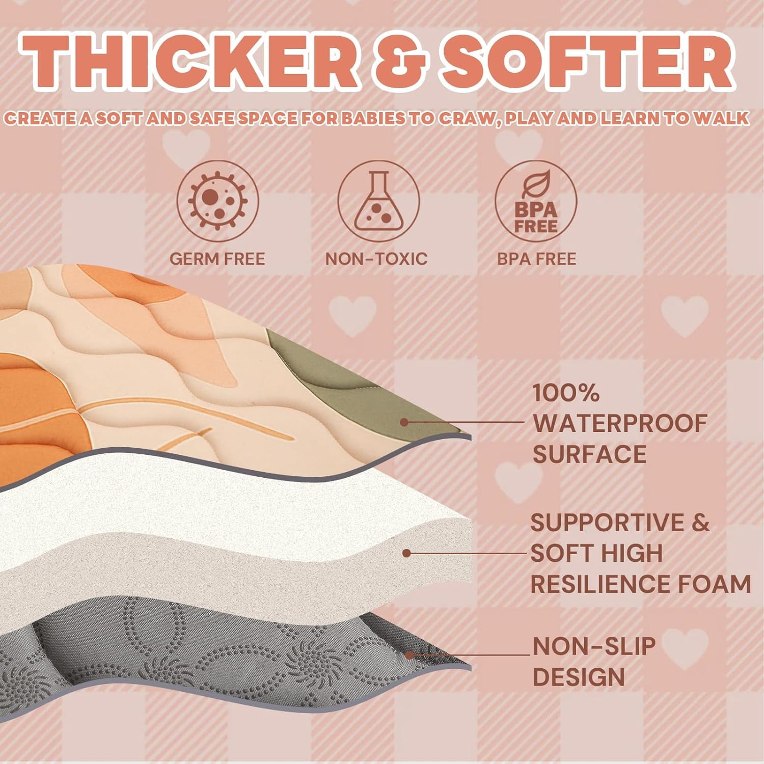 Baby Play Mat for Floor, 71'' x 59'' Thicken Foam Soft Padded Mat for Baby, Playpen Mat for Toddlers Infant Kids, Machine Washable, Non-Slip Bottom Safe for Crawling (Stone）