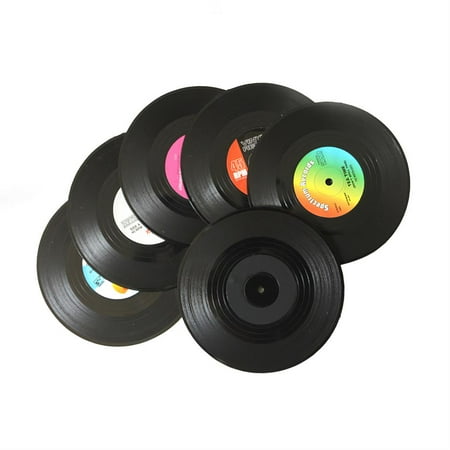 

6pcs Retro Vinyl Record Coasters Heat Anti-Scald Holder Vintage Coasters Resistant Cup Record Non-Slip Silicone Drink Round