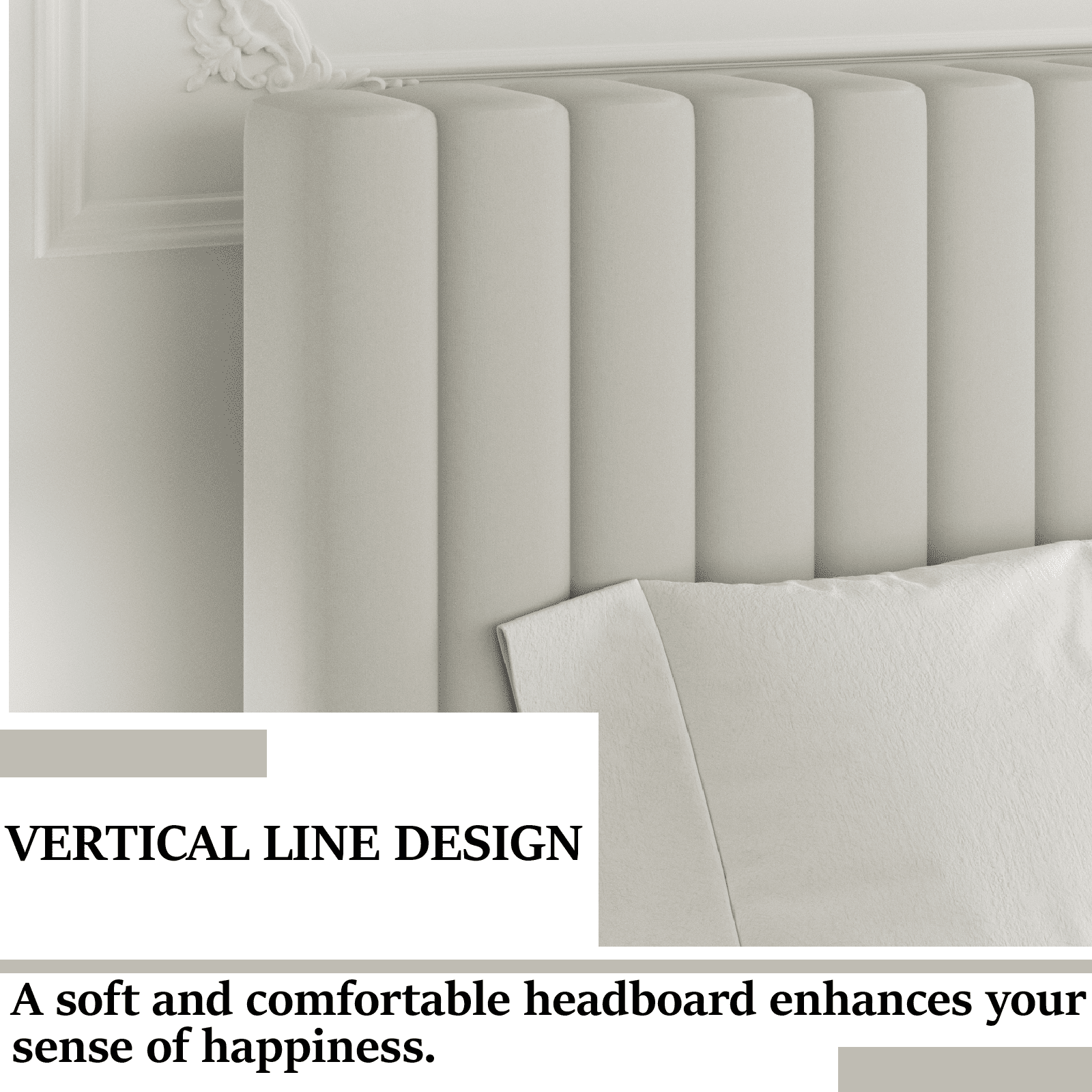 VIPLOV Full Size Bed Frame with Velvet Upholstered Headboard, Platform Bed with Strong Wood Slats, Mattress Foundation, Box Spring Optional,Easy Assembly, Beige