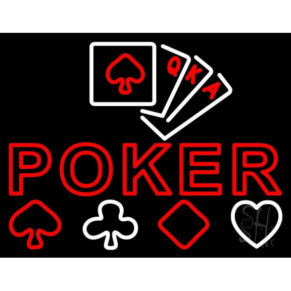 Poker With Cards LED Neon Sign 15 x 19 - inches, Black Square Cut Acrylic Backing, with Dimmer - Bright and Premium built indoor LED Neon Sign for wall décor, arcarde, and storefront.