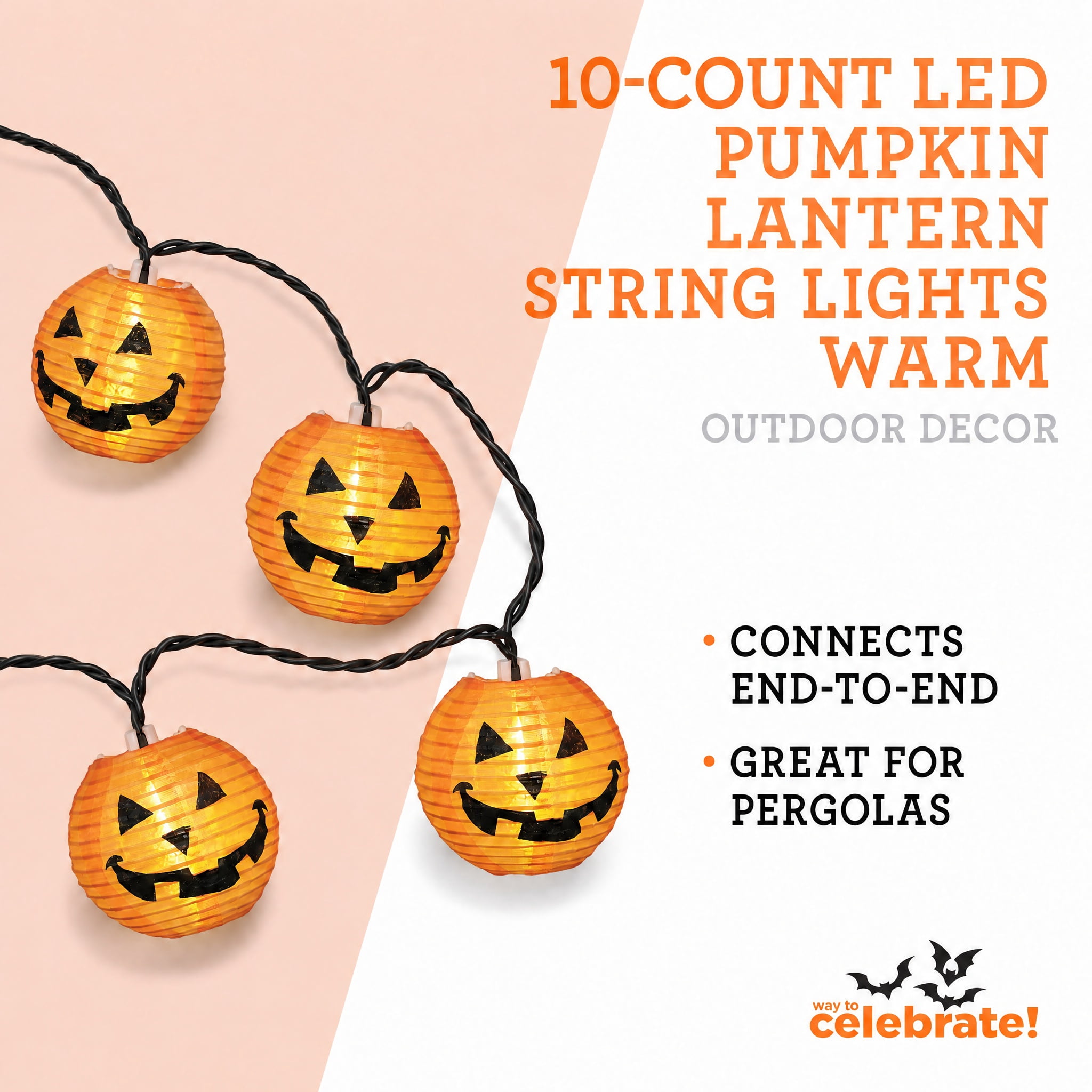 Indoor/Outdoor 10-Count LED Orange Pumpkin Lantern String Lights, Warm White, 6.5', Halloween by Way To Celebrate