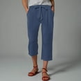 thumbnail image 5 of GEWSEY Plus Size Casual Pants for Women Cotton Linen Capris Summer 2025 Straight Wide Leg Loose Drawstring Elastic Waist Cropped Trouser (Navy, S), 5 of 8