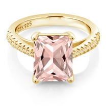 Gem Stone King 3.46 Ct Peach Simulated Morganite White Created Sapphire 18K Yellow Gold Plated Silver Ring
