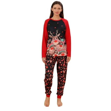 

Honeeladyy Christmas Family Pajamas Parent-child Warm Christmas Set Printed Home Wear Pajamas Two-piece Mom Set Red Sales