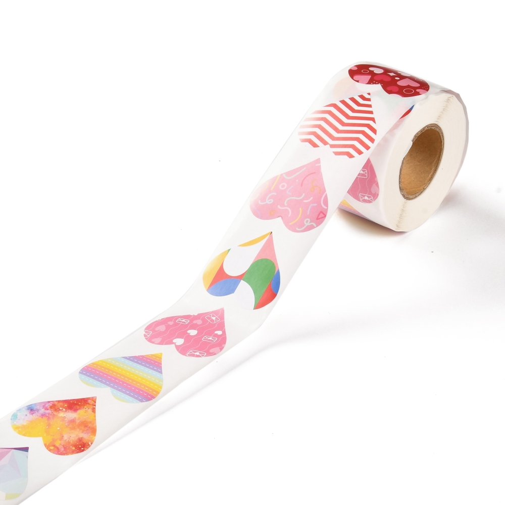 Valentine's Day Theme Paper Gift Tag Stickers 8 Style Heart Shape Adhesive Labels Roll Stickers for Party Decorative Presents Colorful 4.1cm