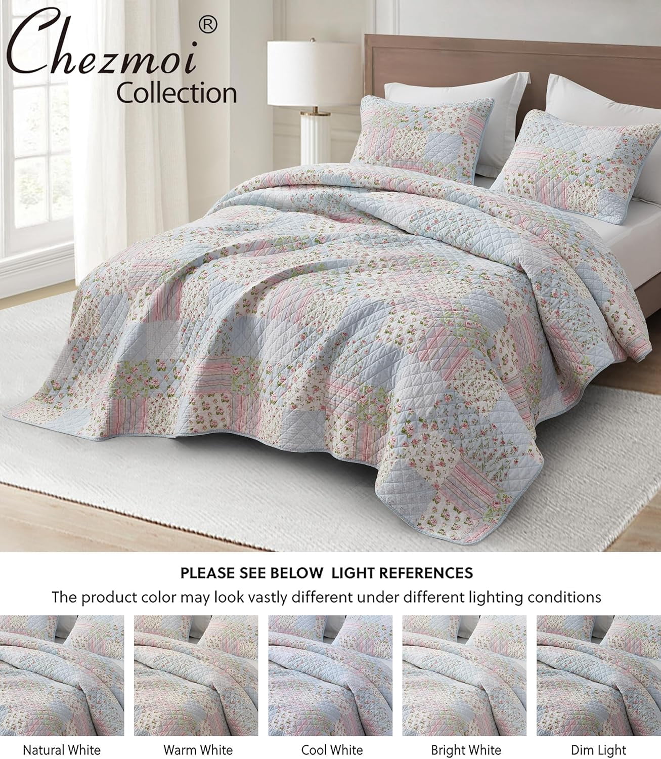 Chezmoi Collection Holly 2-Piece Stone-washed Cotton Quilt Set Twin Size - Printed Floral Patchwork Soft Breathable Lightweight Bedspread Set