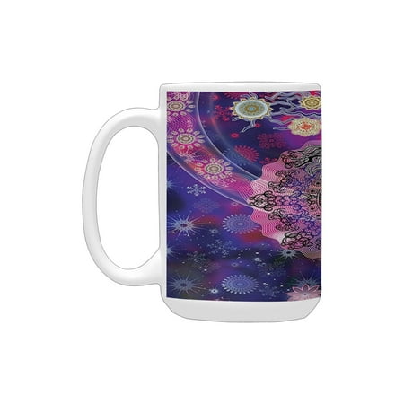 

Home Decor Collection Tree of Life Themed Print Mandala Pattern Cultural Art Circle Spirit Yoga Cycl Ceramic Mug (15 OZ) (Made In USA)