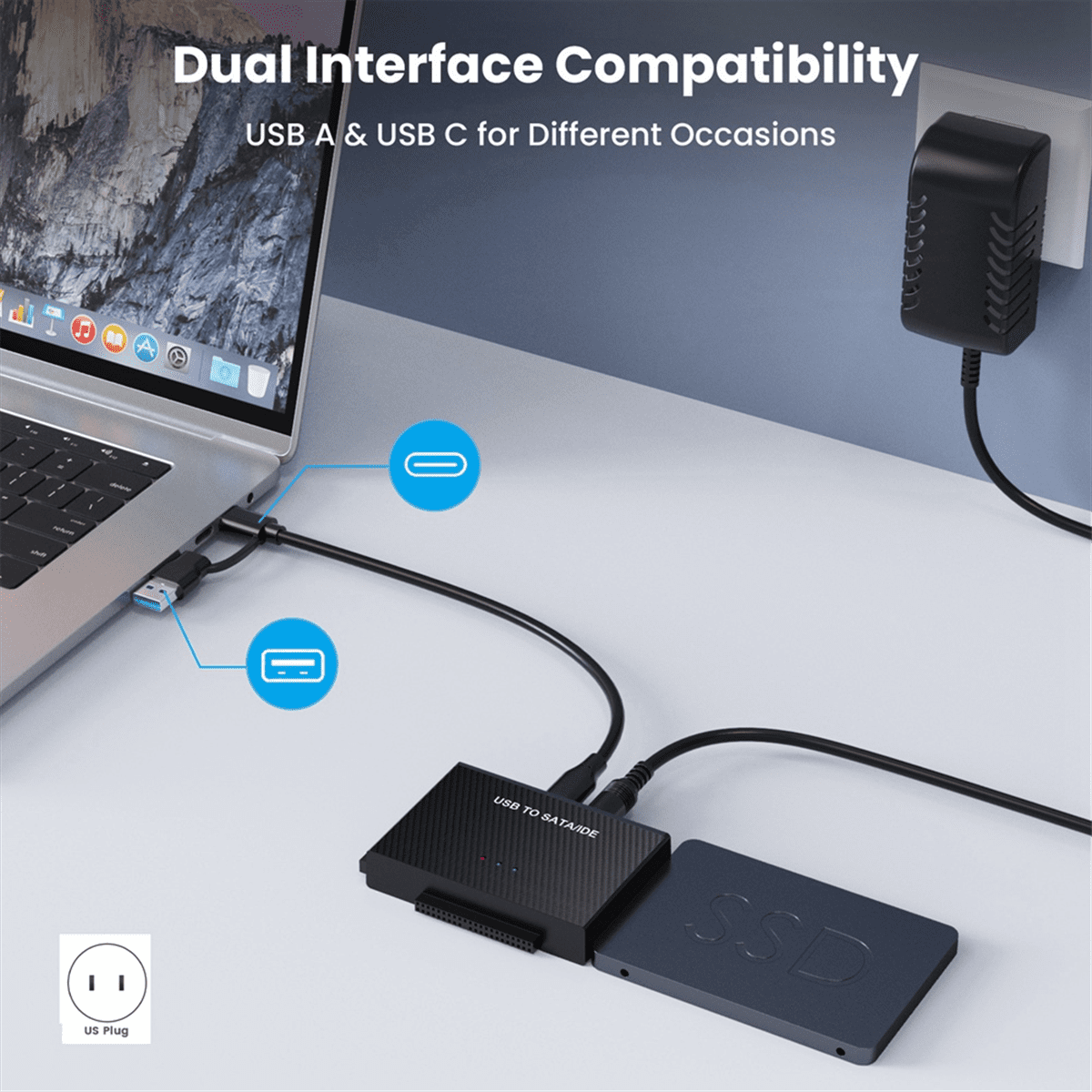 USB3.0 Hard Disk Adapter USB3.0 to SATA IDE Easy Drive Cable 2.5-Inch 3.5 Adapter Cable US-Plug,1 x Hard disk adapter 1 x Power plug,Black